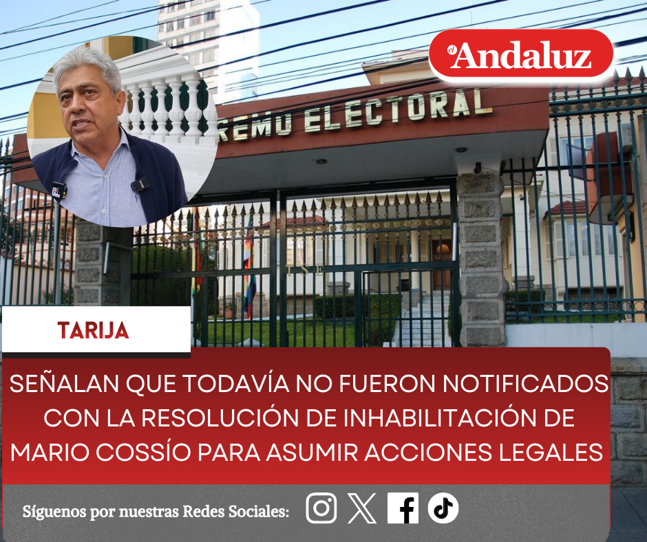 Señalan que todavía no fueron notificados con la resolución de inhabilitación de Mario Cossío para asumir acciones legales
