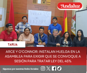 Arce y O’Connor: instalan huelga en la Asamblea para exigir que se convoque a sesión para tratar Ley del 45%