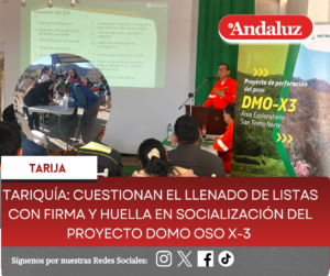 Tariquía: Cuestionan el llenado de listas con firma y huella en socialización del proyecto Domo Oso X-3