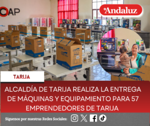 Alcaldía de Tarija realiza la entrega de máquinas y equipamiento para 57 emprendedores de Tarija